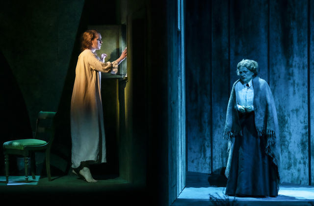 Todelt rom med Cornelia Beskow som Jenufa, og Susan Bullock som stemoren